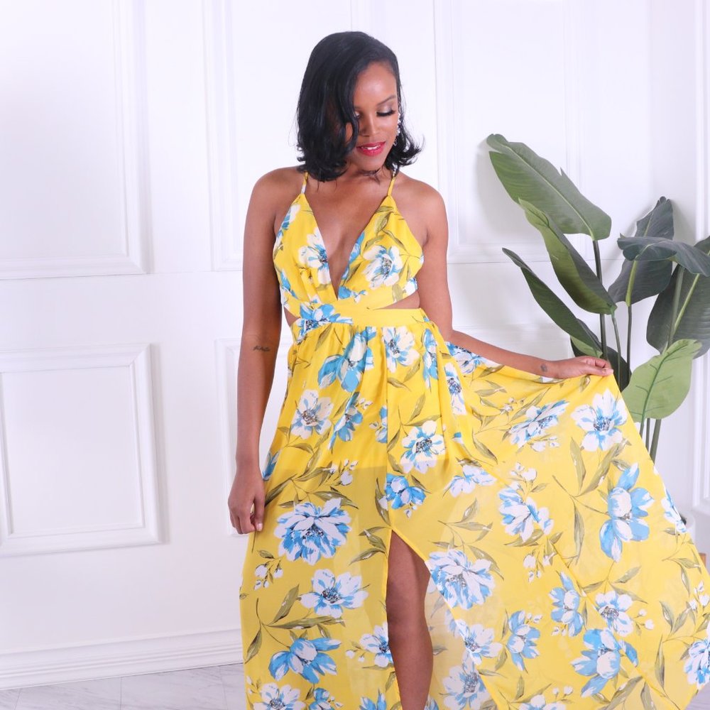 Walking on Sunshine Open Back Yellow Maxi Dress